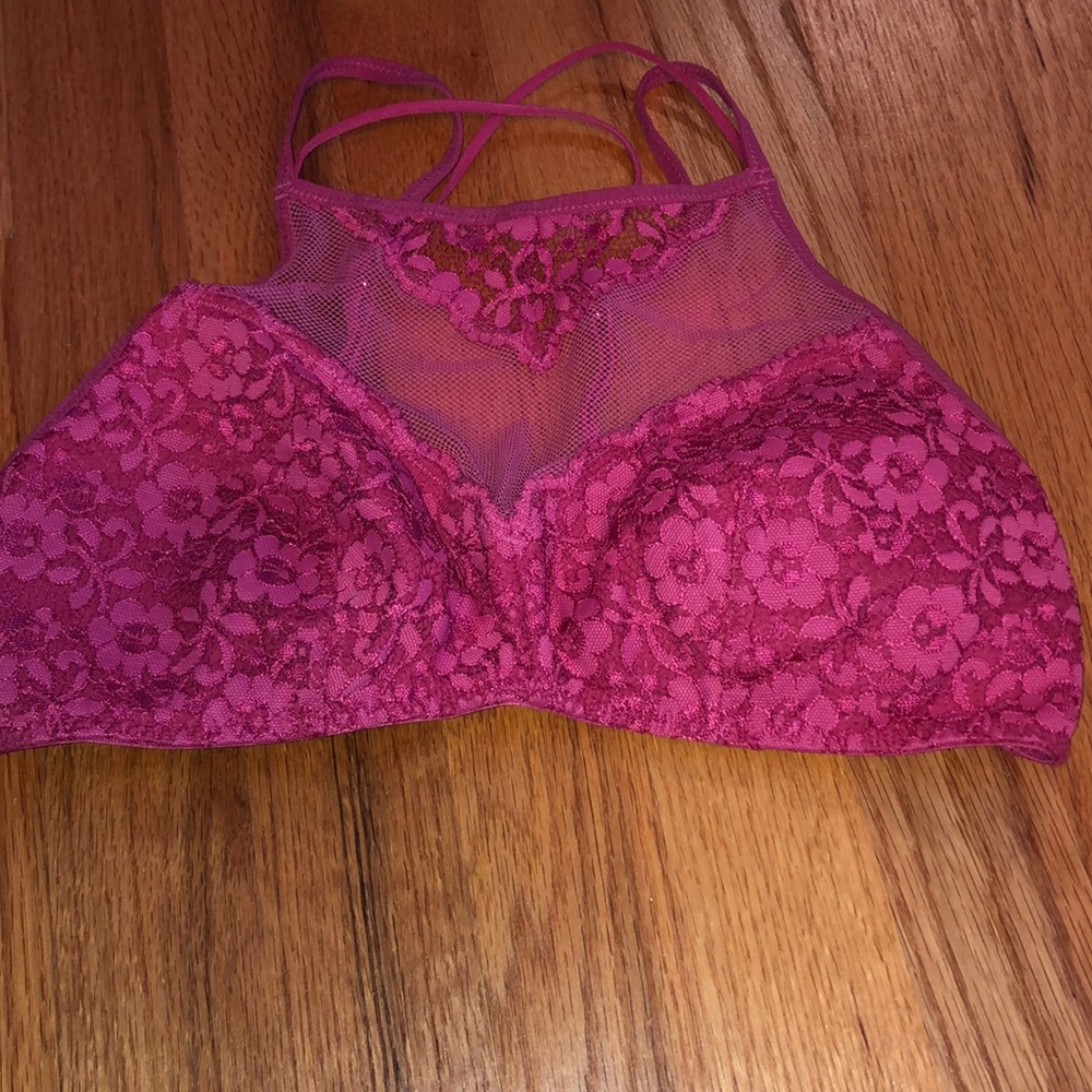 Pink lace sports bra
